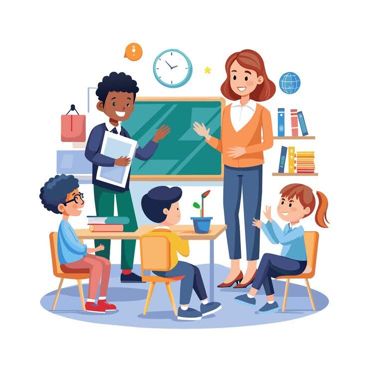 A teacher teaching a group of students.